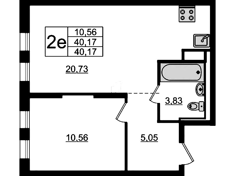 1-комнатная квартира 40.17 м², 5/12 эт., ЖК «Новые Лаврики»